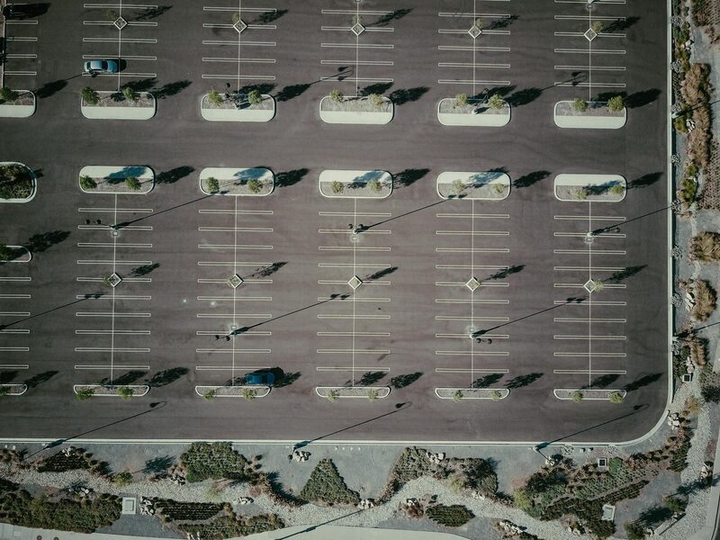 Newly paved commercial parking lot