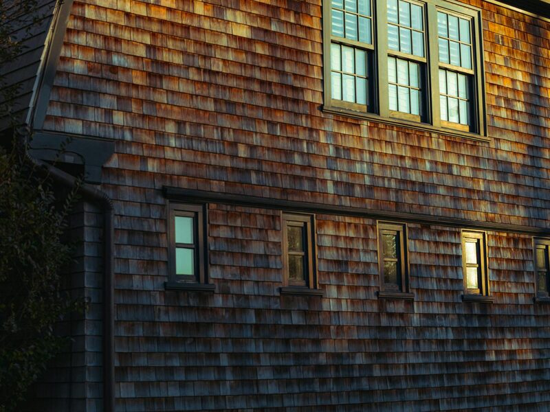 Cedar shingle siding on a residential home exterior